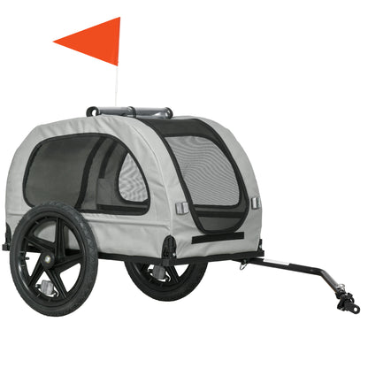 Aosom Dog Bike Trailer with Mesh Windows, Safety Leash, Safety Flag, Front/Rear Doors, for Medium Dogs Travel, Light Grey