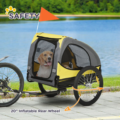 Aosom Dog Bike Trailer with Hitch Coupler, Quick Release Wheels, Reflectors, Flag for Medium Dogs, Yellow