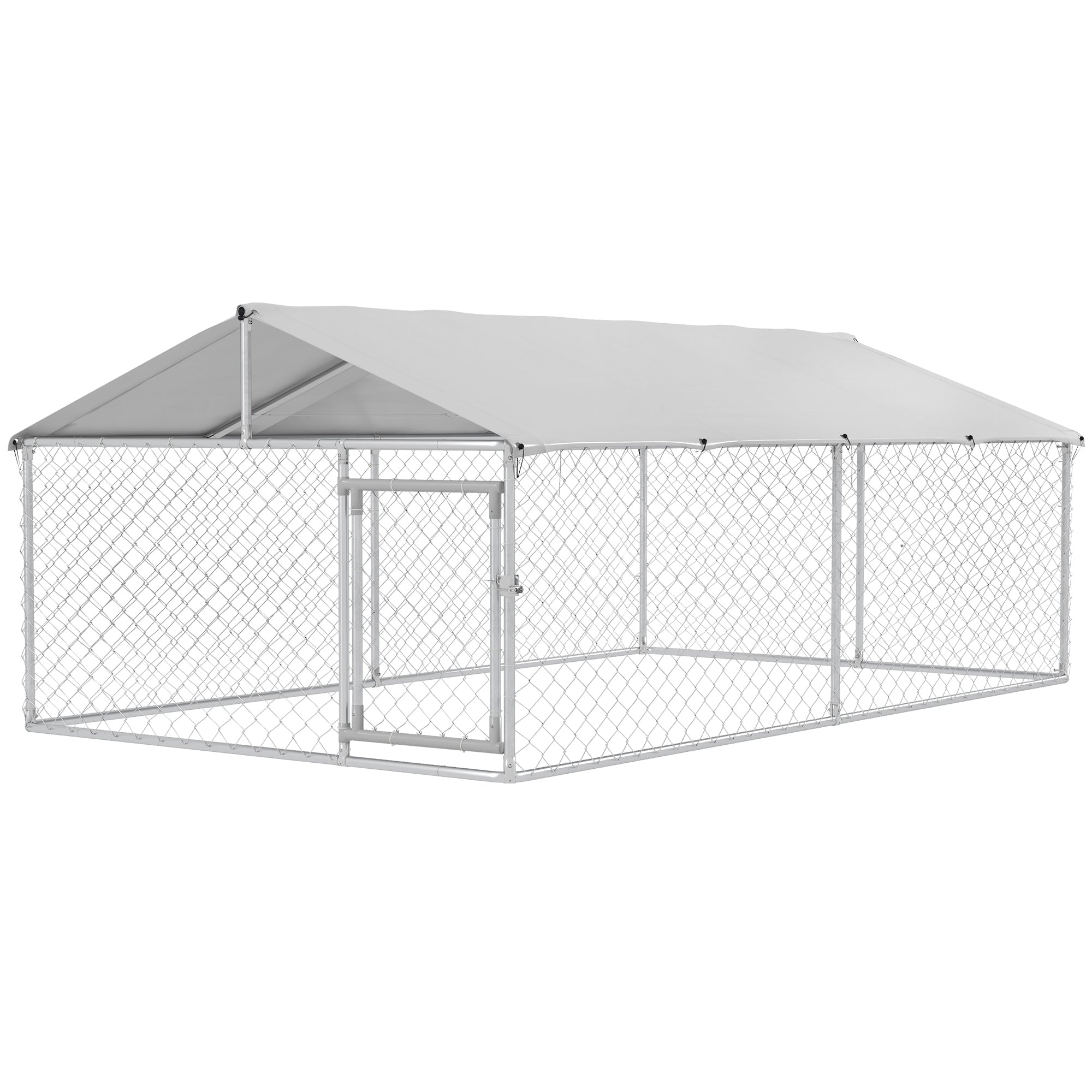 PawHut 13.1' x 7.5' x 4.9' Outdoor Dog Kennel Dog Run with Waterproof, UV Resistant Cover for Medium Large Sized Dogs, Silver