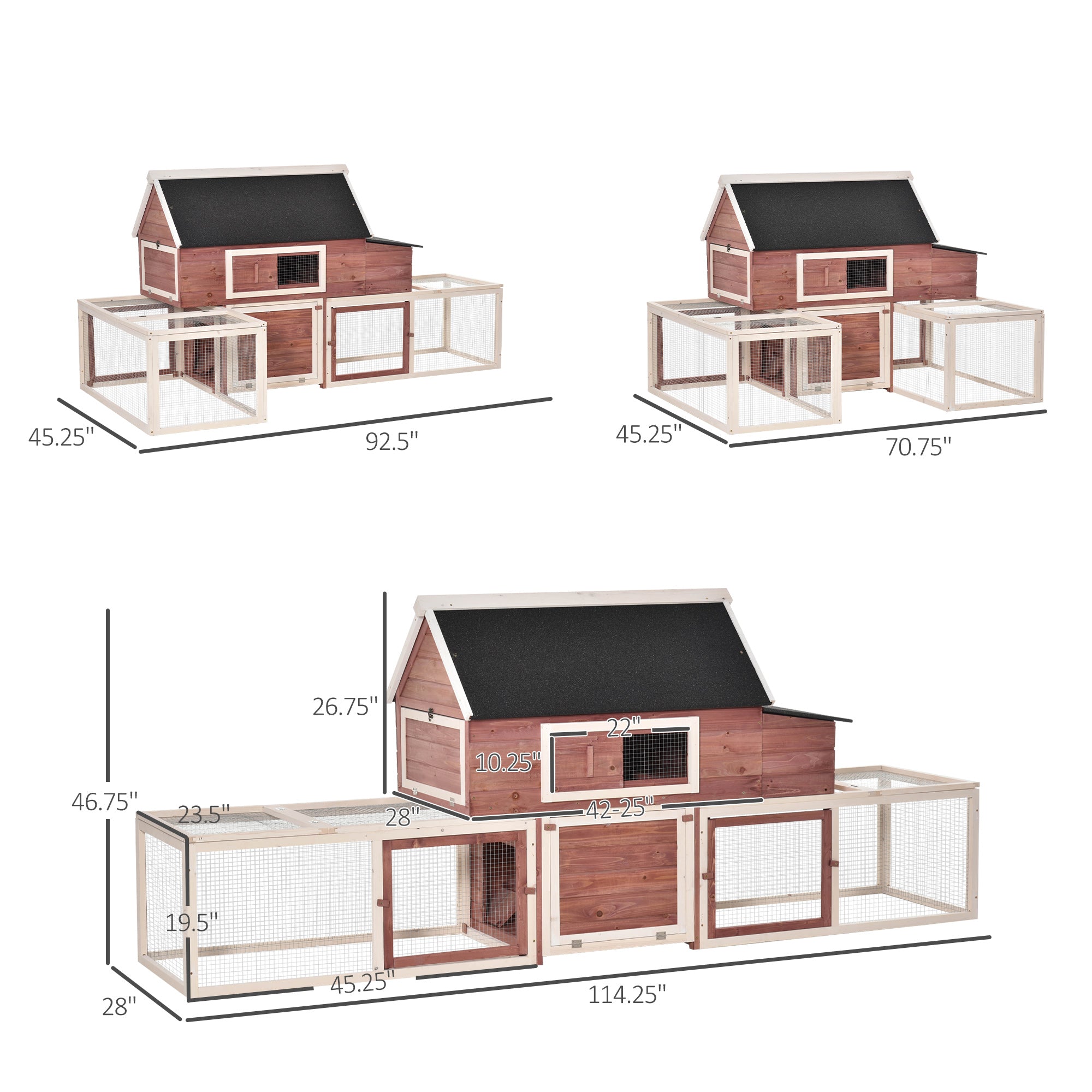 PawHut 114" Chicken Coop Modern Living Hen House DIY 3 Shape Rabbit Hutch 2-tier Poultry Cage Pen Outdoor Backyard Customization Runs