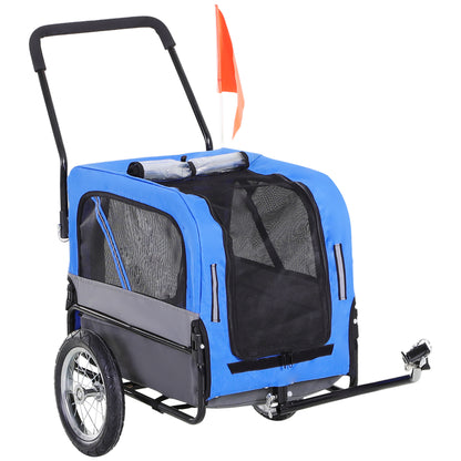 Aosom Dog Bike Trailer 2-In-1 Pet Stroller Cart Bicycle Wagon Cargo Carrier Attachment for Travel with 360 Swivel Wheel, Hitch, Suspension, Safety Flag, Blue