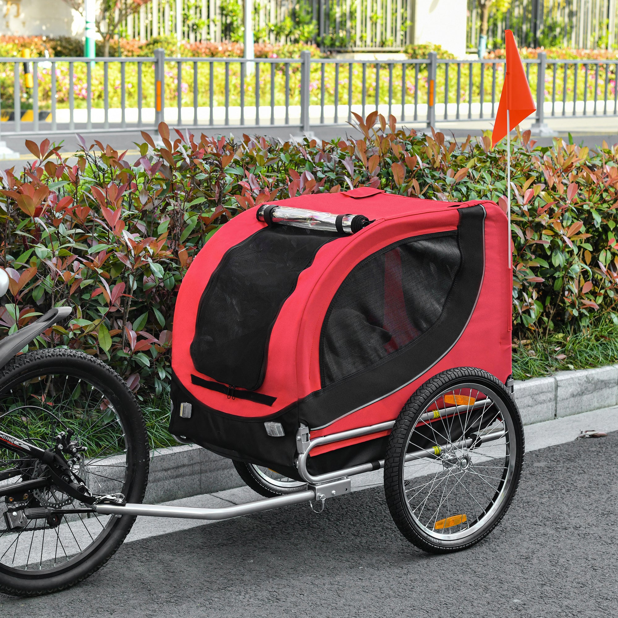 Aosom Dog Bike, Trailer Pet Cart, Bicycle Wagon, Travel Cargo, Carrier Attachment with Hitch, Foldable for Travelling, Red