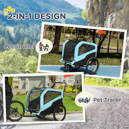 Aosom 2-in-1 Dog Bike Trailer, Pet Stroller with Hitch for Large Dogs, Quick-release Wheels, Foot Support, Pet Bicycle, Cart Wagon, Cargo Carrier for Travelling, Blue