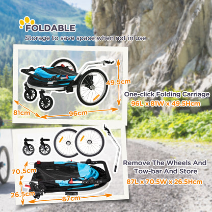 Aosom 2-in-1 Pet Bike Trailer, Dog Stroller, Foldable Carrier with Wheels for Puppies, Cats, Camping, Hiking, Biking, Blue