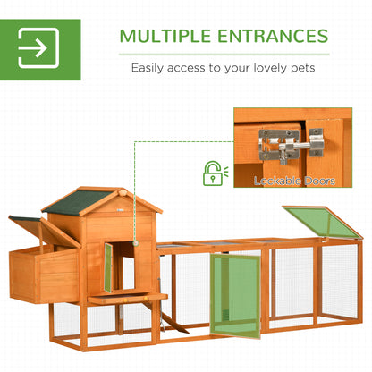 PawHut 117" Extra Large Chicken Coop with Asphalt Roof, Wooden Hen House with Slide-out Tray, Quail Hutch with Nesting Box, Orange