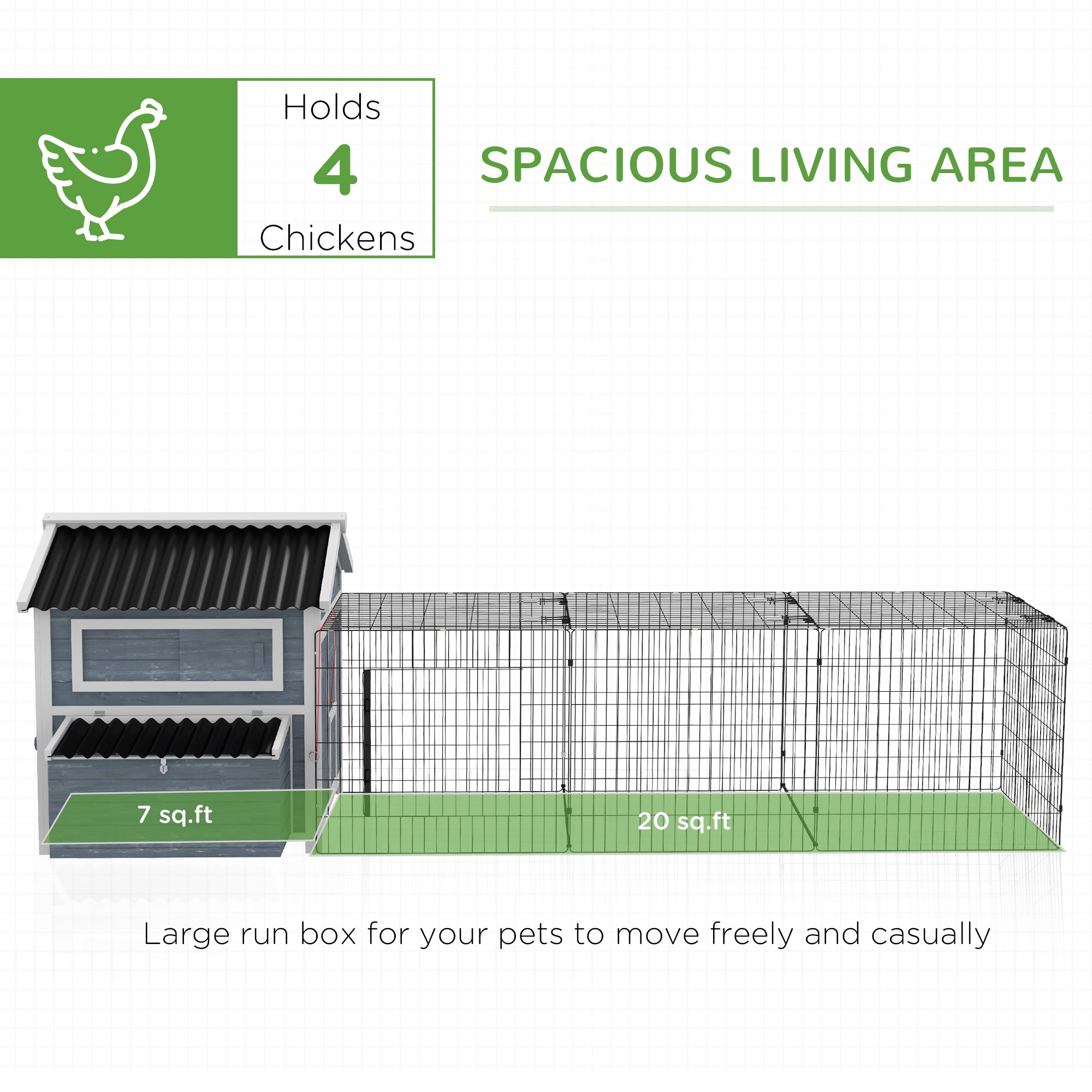 PawHut 11' x 5' x 3.5' Chicken Coop Wooden with Run, Nesting Boxes Slide-out Tray, Perches for 2-4 Chickens, Dark Grey