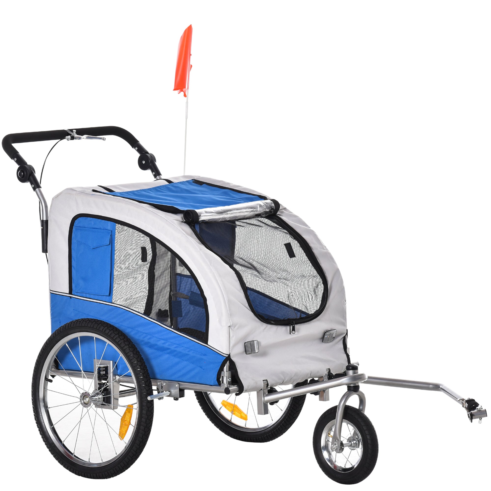 Aosom Dog Bike Trailer 2-In-1 Pet Stroller Cart Bicycle Wagon Cargo Carrier Attachment for Travel with Suspension, Hitch, Storage Pockets, Blue