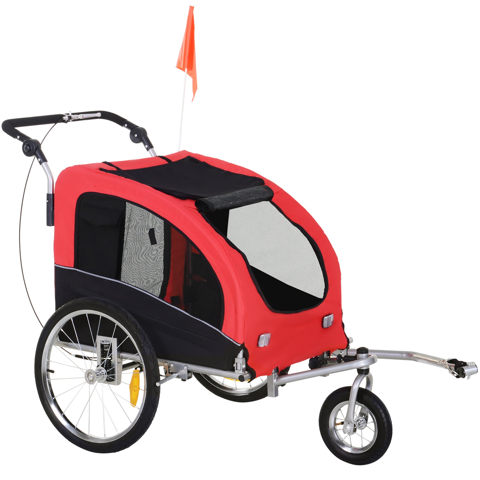 Aosom Elite II Dog Bike Trailer 2-In-1 Pet Stroller Cart Bicycle Wagon Cargo Carrier Attachment for Travel with Suspension and Storage Pockets, Red