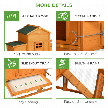 PawHut 117" Extra Large Chicken Coop with Asphalt Roof, Wooden Hen House with Slide-out Tray, Quail Hutch with Nesting Box, Orange