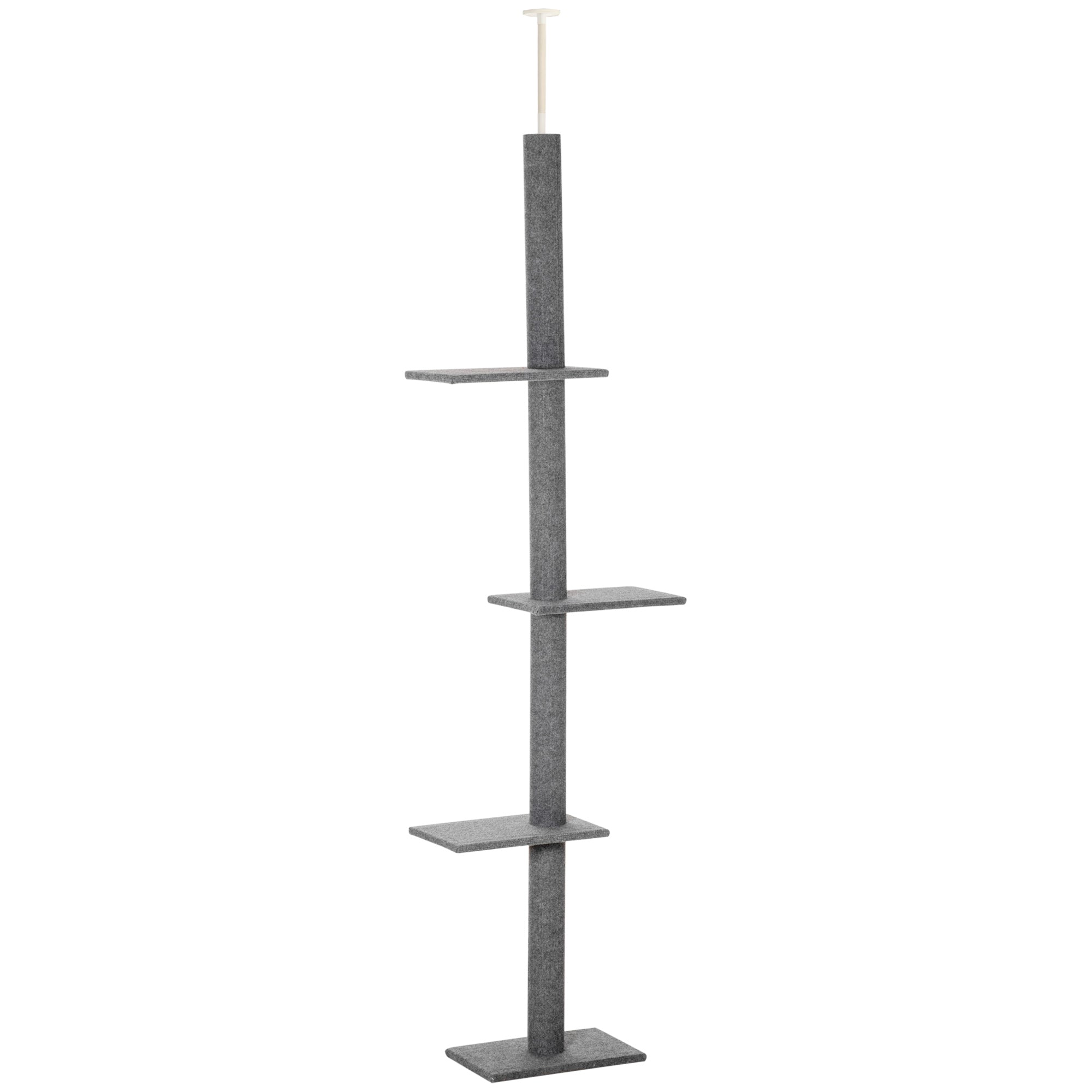 PawHut 100" Floor To Ceiling Cat Tree w/ 3 Perches Activity Center for Kittens Cat Tower Furniture, Grey