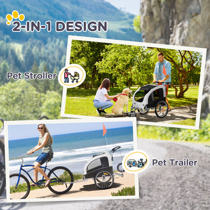 Aosom Elite II Dog Bike Trailer 2-In-1 Pet Stroller Cart Bicycle Wagon Cargo Carrier Attachment for Travel with Suspension and Storage Pockets, White