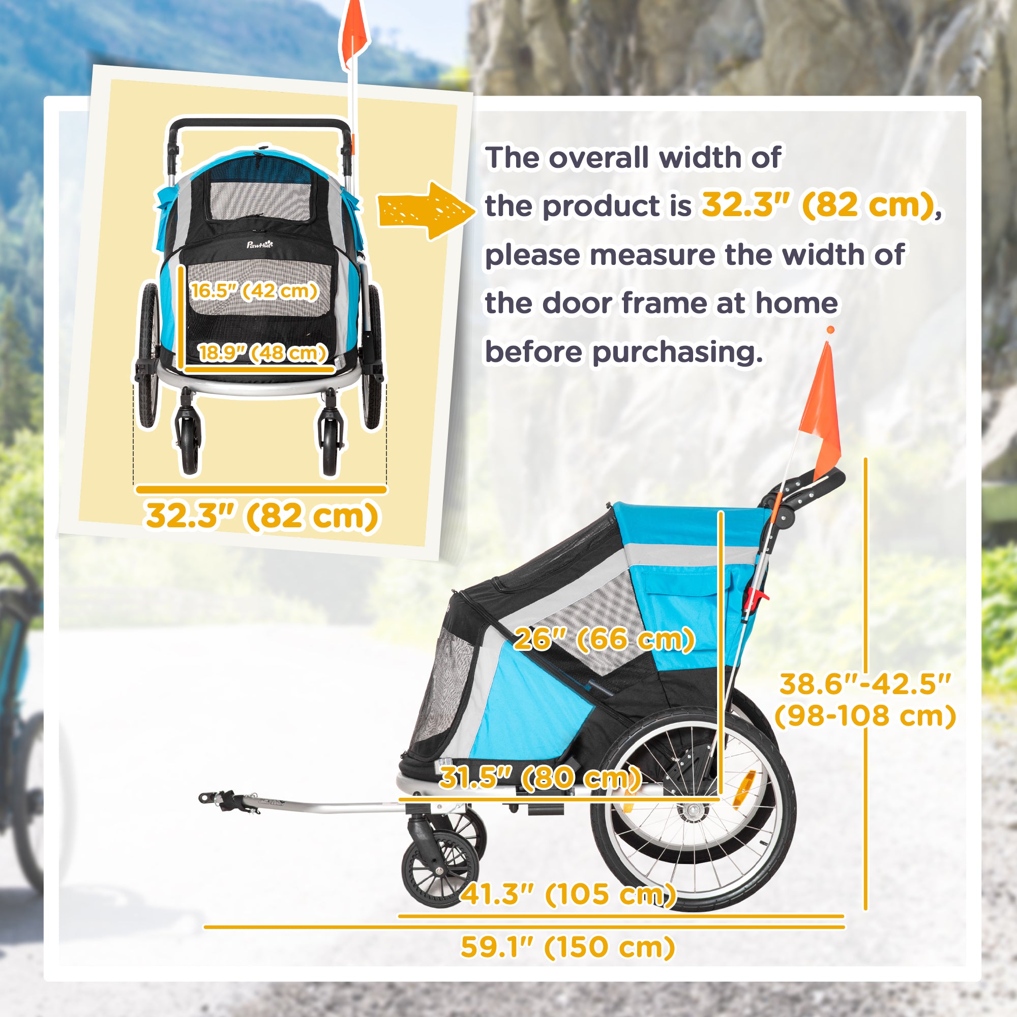 Aosom 2-in-1 Pet Bike Trailer, Dog Stroller, Foldable Carrier with Wheels for Puppies, Cats, Camping, Hiking, Biking, Blue