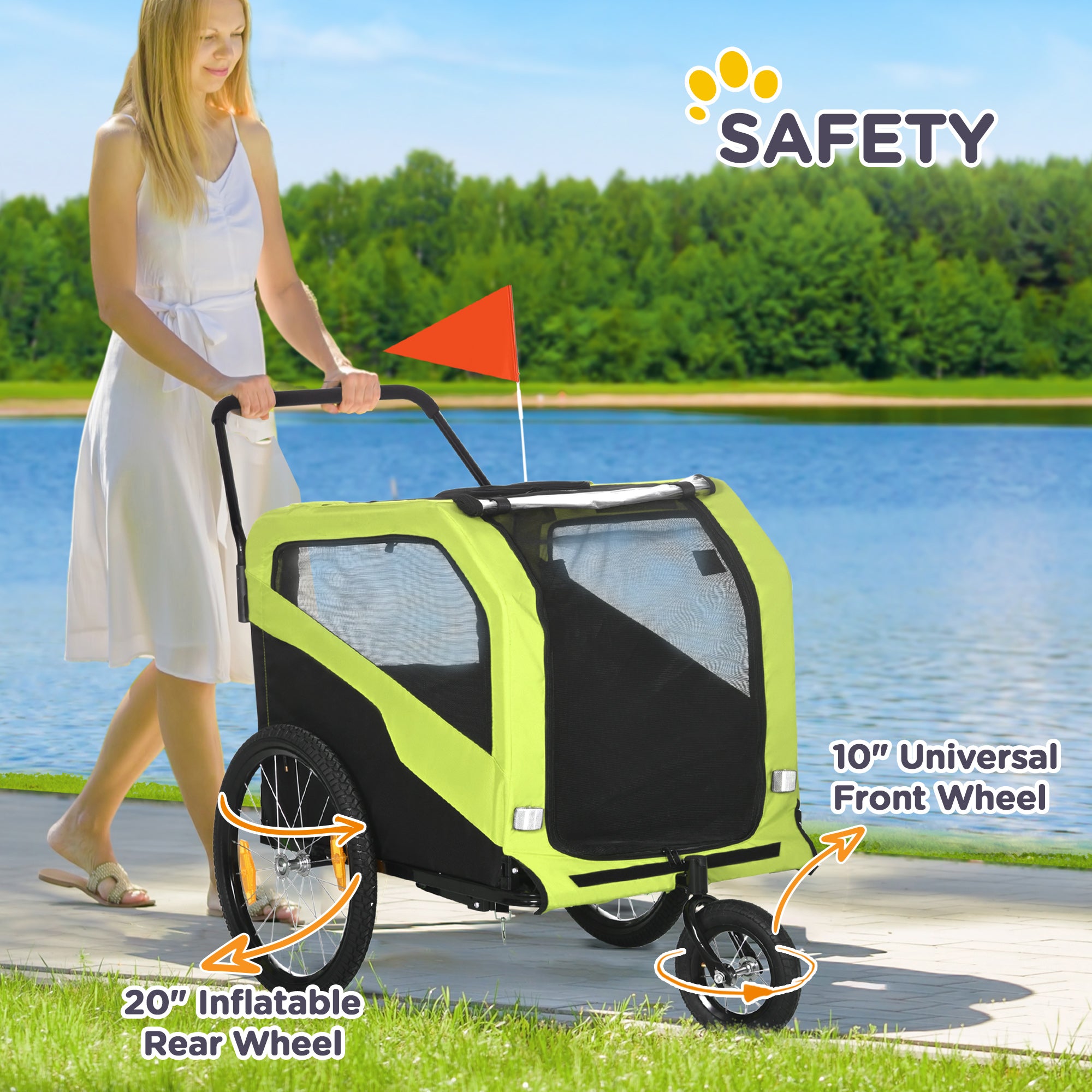 Aosom 2-in-1 Dog Bike Trailer for Large Dogs, Green