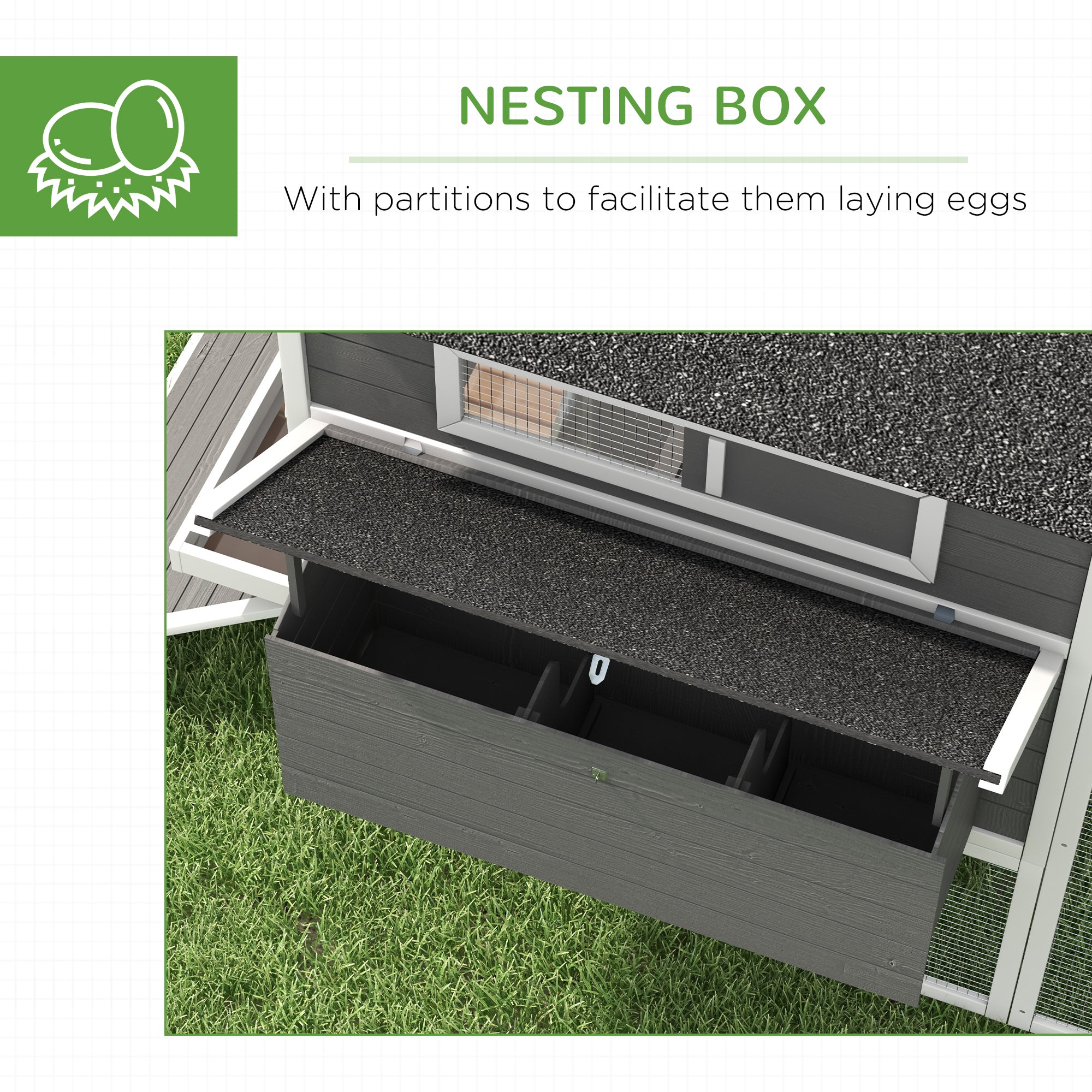 PawHut 137" Wooden Chicken Coop with Chicken Run, Nesting Box, Grey