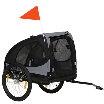 Aosom Dog Bike Trailer with Hitch Coupler, Quick Release Wheels, Reflectors, Flag for Medium Dogs, Black