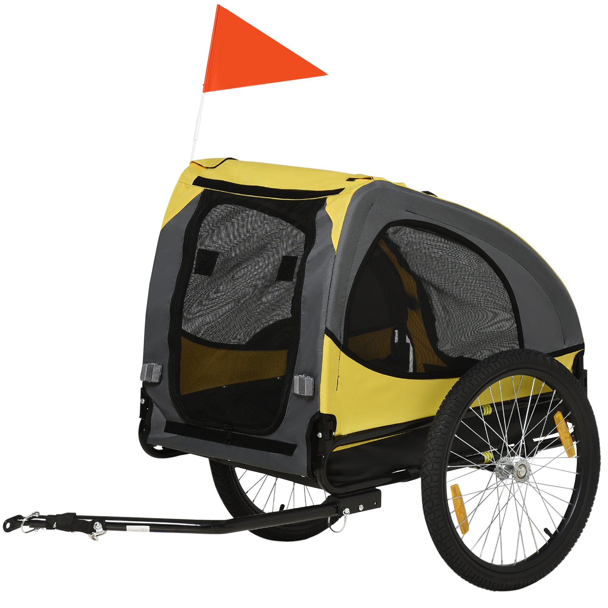 Aosom Dog Bike Trailer with Hitch Coupler, Quick Release Wheels, Reflectors, Flag for Medium Dogs, Yellow