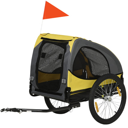 Aosom Dog Bike Trailer with Hitch Coupler, Quick Release Wheels, Reflectors, Flag for Medium Dogs, Yellow