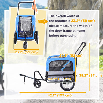 Aosom Dog Bike Trailer 2-In-1 Pet Stroller Cart Bicycle Wagon Cargo Carrier Attachment for Travel with 360 Swivel Wheel, Hitch, Suspension, Safety Flag, Blue