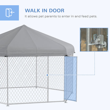 PawHut 13.4' x 11.5' x 8.8' Outdoor Dog Kennel Dog Run with Waterproof, UV Resistant Cover for Medium Large Sized Dogs, Silver