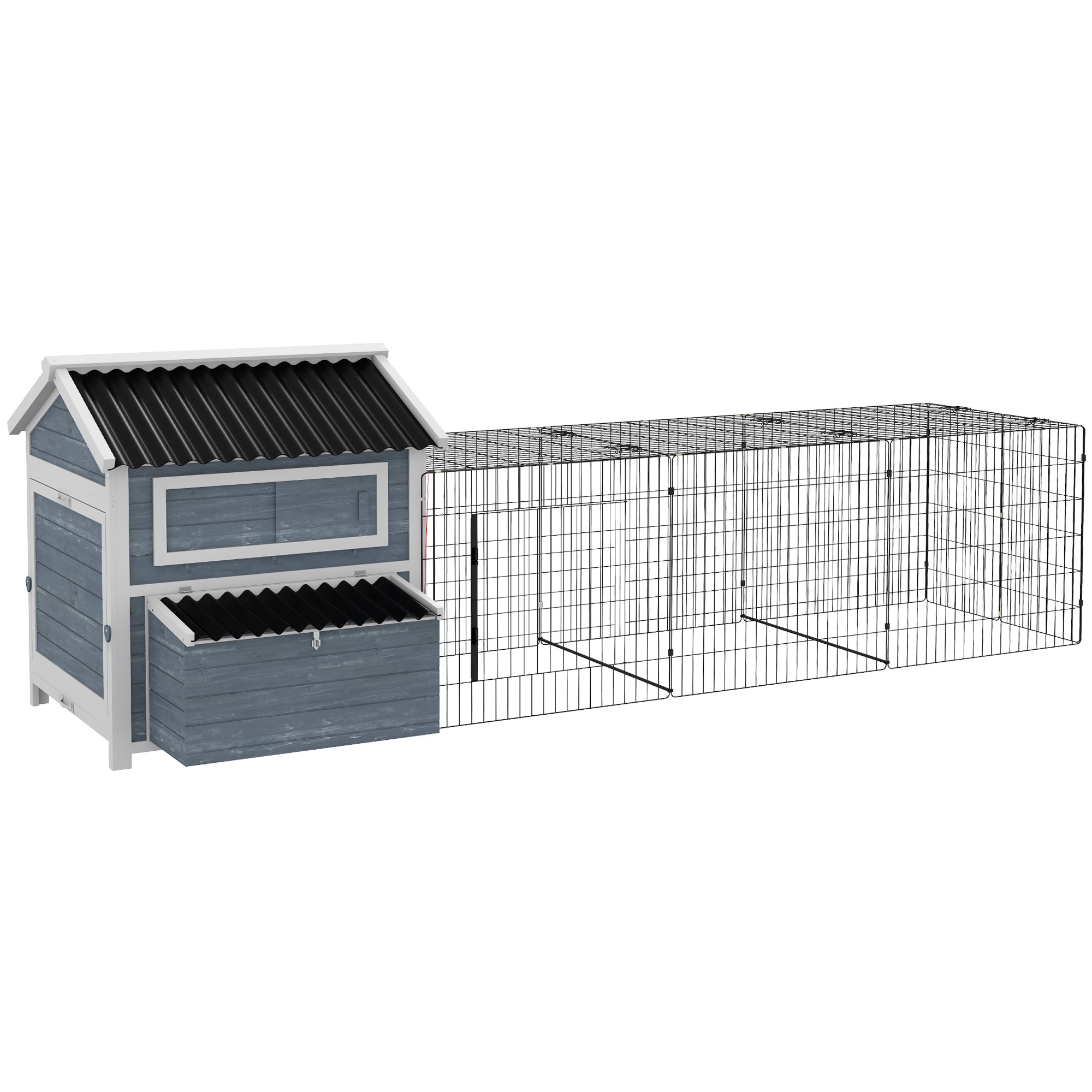 PawHut 11' x 5' x 3.5' Chicken Coop Wooden with Run, Nesting Boxes Slide-out Tray, Perches for 2-4 Chickens, Dark Grey