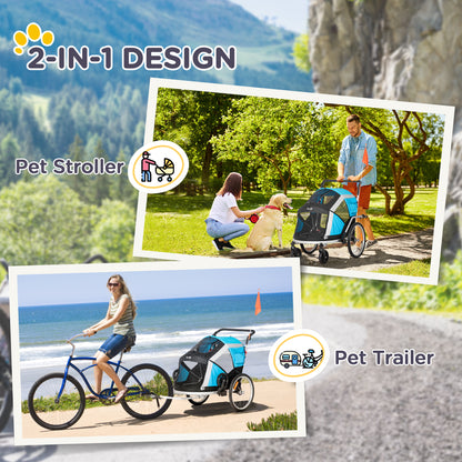 Aosom 2-in-1 Pet Bike Trailer, Dog Stroller, Foldable Carrier with Wheels for Puppies, Cats, Camping, Hiking, Biking, Blue