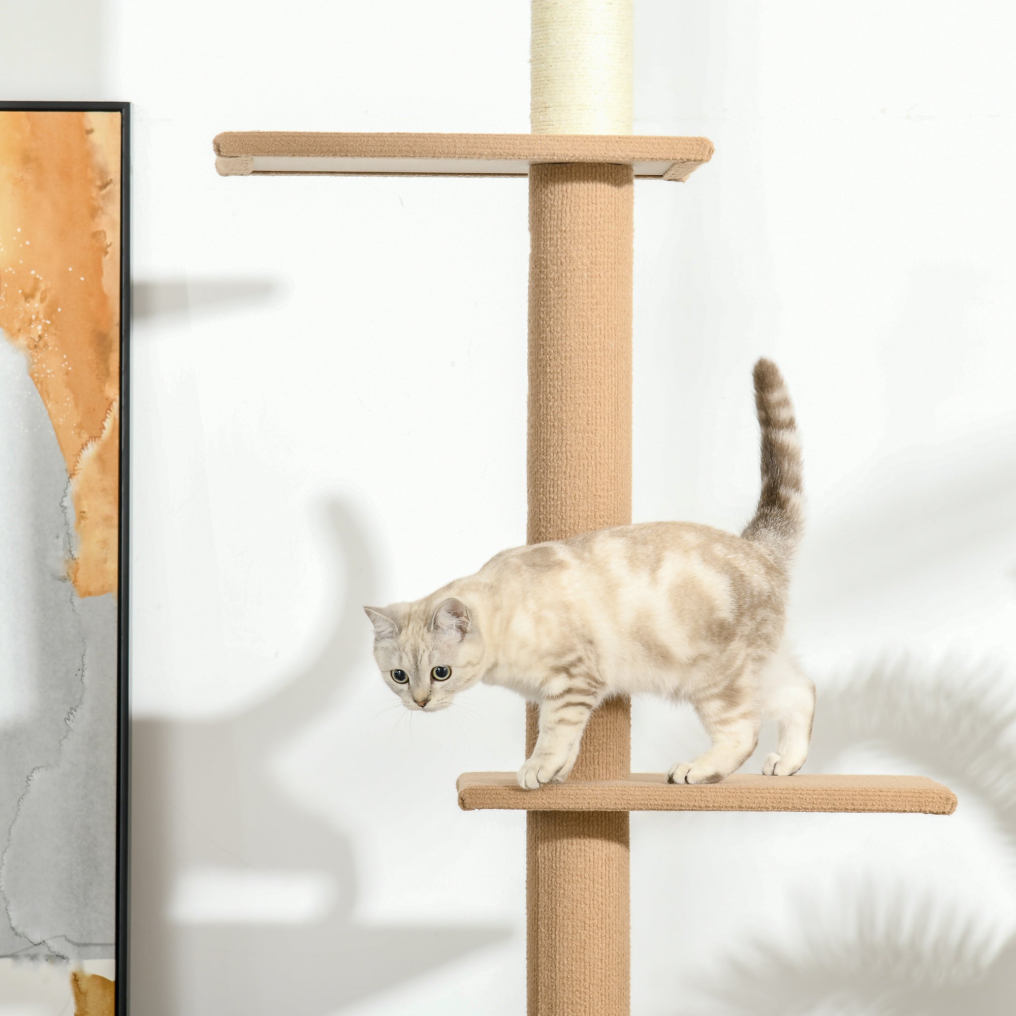 PawHut 100" Floor To Ceiling Cat Tree w/ 3 Perches Activity Center for Kittens Cat Tower Furniture, Brown