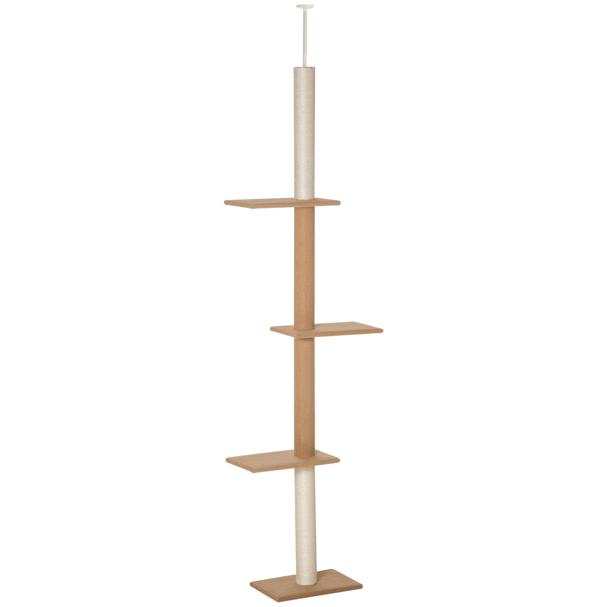 PawHut 100" Floor To Ceiling Cat Tree w/ 3 Perches Activity Center for Kittens Cat Tower Furniture, Brown