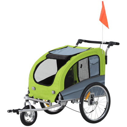 Aosom Dog Bike Trailer 2-In-1 w/ Suspension, Hitch, Storage Pockets, Green