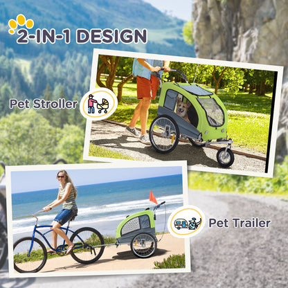 Aosom Dog Bike Trailer 2-In-1 w/ Suspension, Hitch, Storage Pockets, Green