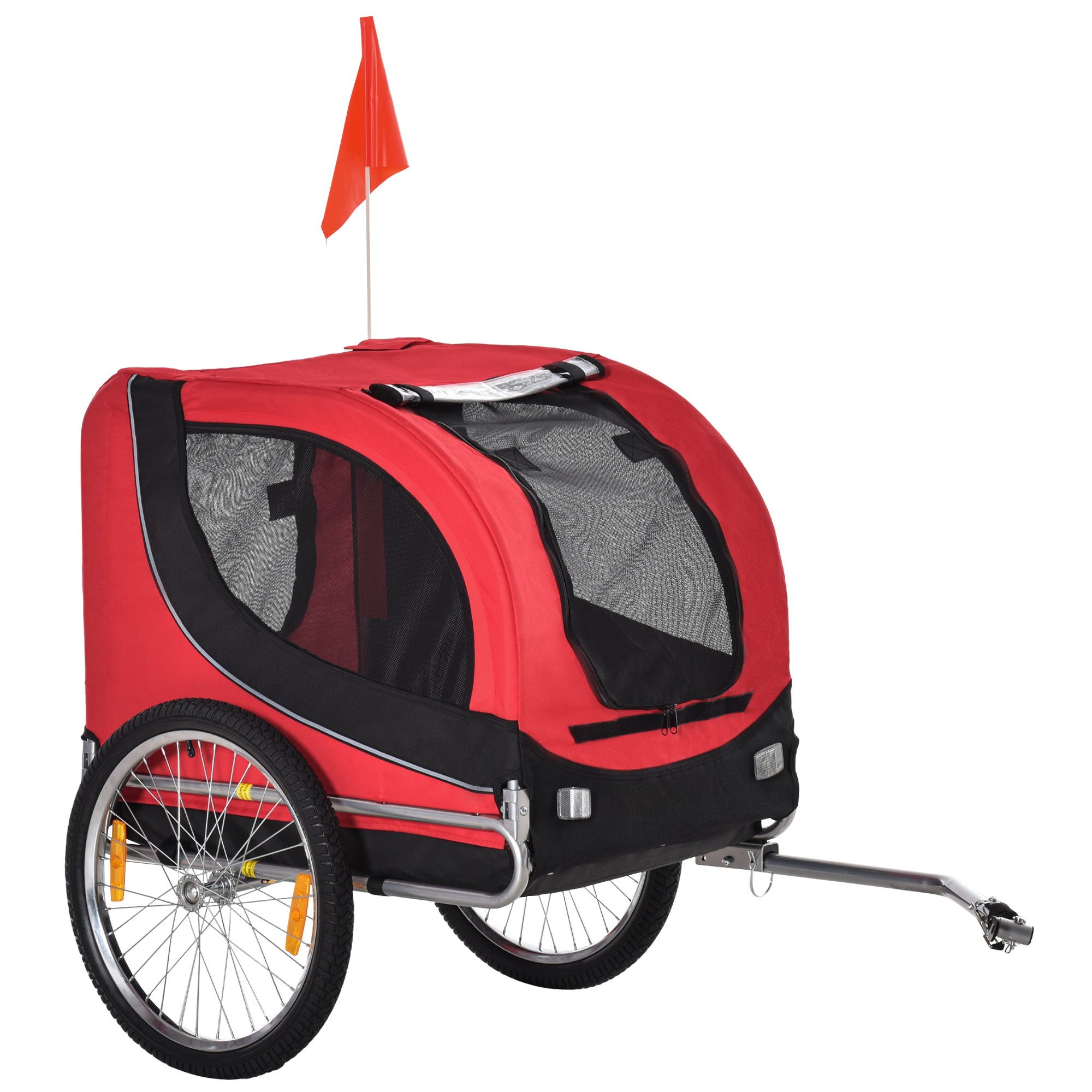 Aosom Dog Bike, Trailer Pet Cart, Bicycle Wagon, Travel Cargo, Carrier Attachment with Hitch, Foldable for Travelling, Red