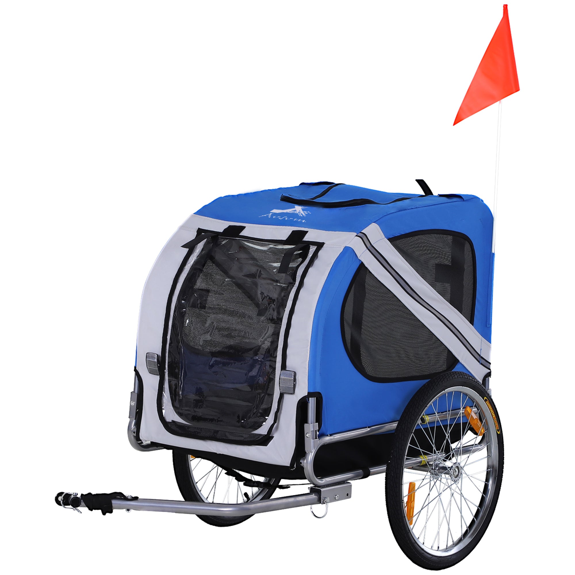 Aosom Dog Bike Trailer Pet Cart Bicycle Wagon Cargo Carrier Attachment for Travel with 3 Entrances Large Wheels for Off-Road & Mesh Screen, White