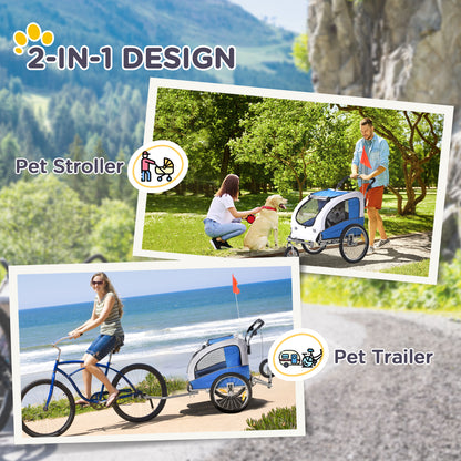 Aosom Dog Bike Trailer 2-In-1 Pet Stroller Cart Bicycle Wagon Cargo Carrier Attachment for Travel with Suspension, Hitch, Storage Pockets, Blue