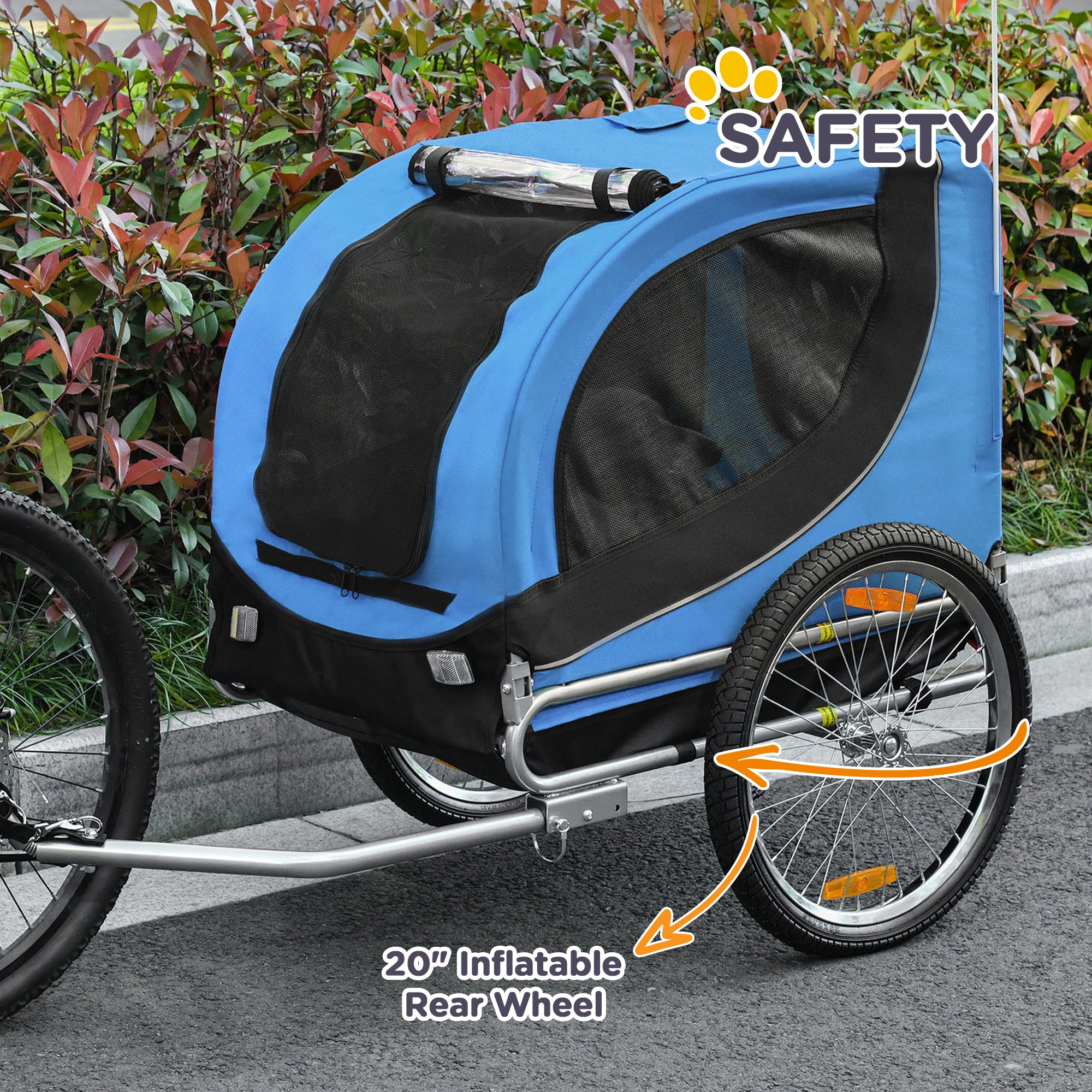 Aosom Dog Bike, Trailer Foldable Pet Cart, Bicycle Wagon, Cargo Carrier Attachment for Travelling w/ Safety Anchor, Blue