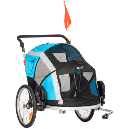 Aosom 2-in-1 Pet Bike Trailer, Dog Stroller, Foldable Carrier with Wheels for Puppies, Cats, Camping, Hiking, Biking, Blue