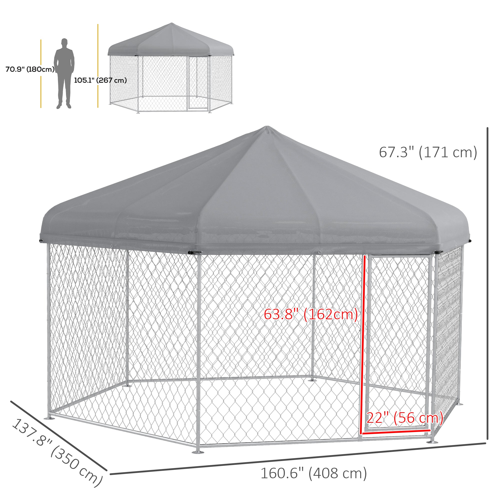 PawHut 13.4' x 11.5' x 8.8' Outdoor Dog Kennel Dog Run with Waterproof, UV Resistant Cover for Medium Large Sized Dogs, Silver