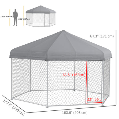 PawHut 13.4' x 11.5' x 8.8' Outdoor Dog Kennel Dog Run with Waterproof, UV Resistant Cover for Medium Large Sized Dogs, Silver