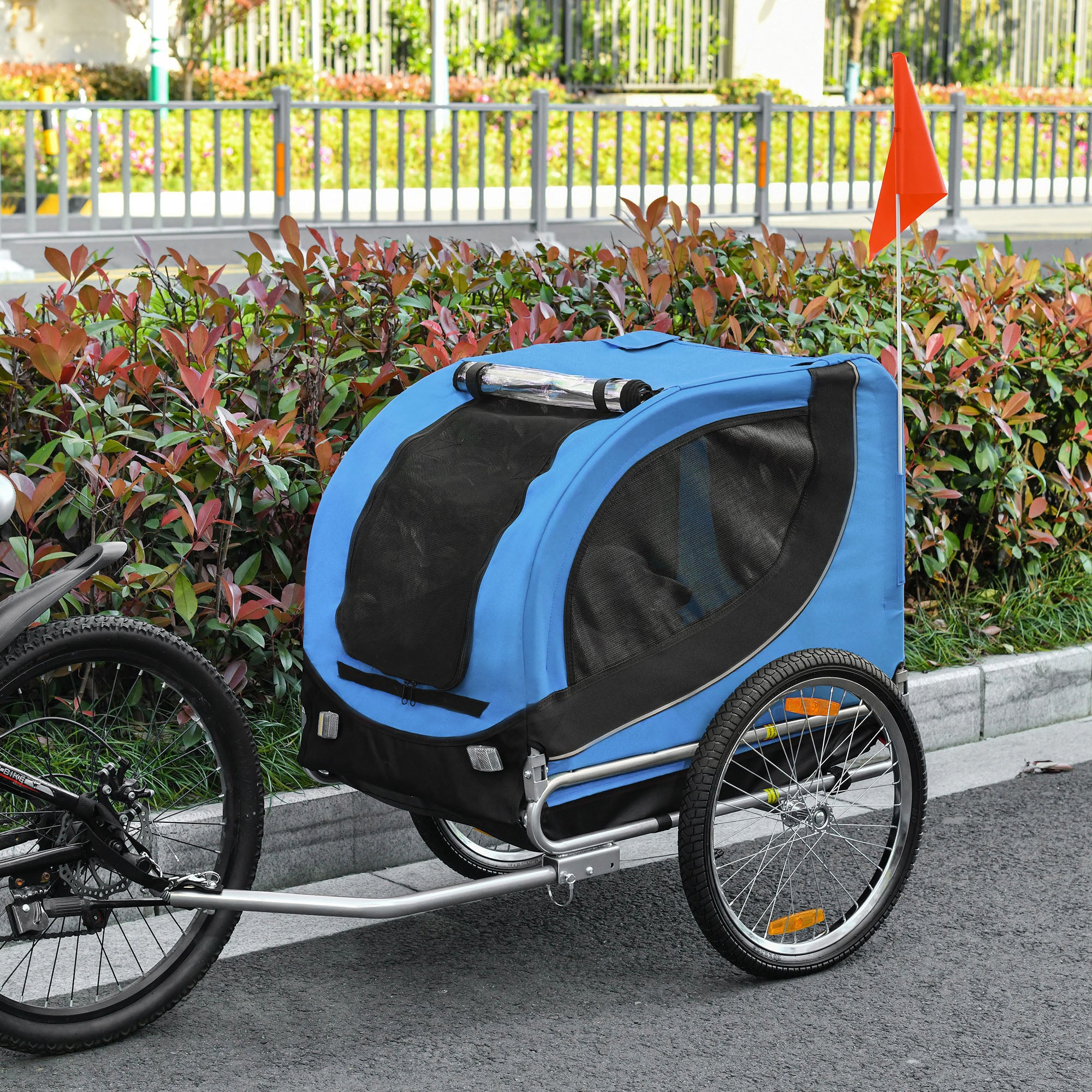 Aosom Dog Bike, Trailer Foldable Pet Cart, Bicycle Wagon, Cargo Carrier Attachment for Travelling w/ Safety Anchor, Blue