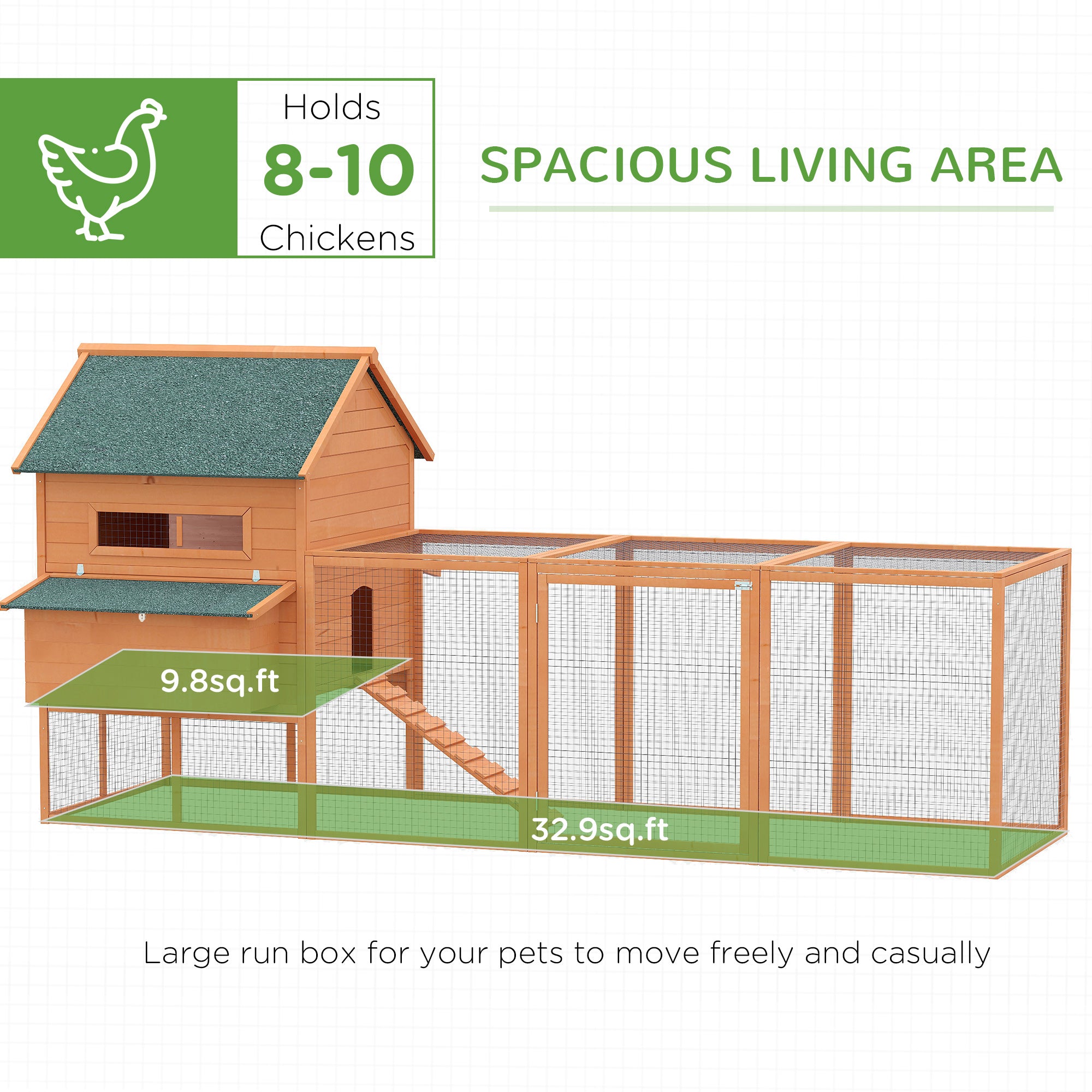 PawHut 137" Chicken Coop Wooden Large Hen House Deluxe Rabbit Hutch Lockable Poultry Cage Backyard with Nesting Box and Run, Orange