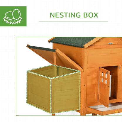 PawHut 117" Extra Large Chicken Coop with Asphalt Roof, Wooden Hen House with Slide-out Tray, Quail Hutch with Nesting Box, Orange