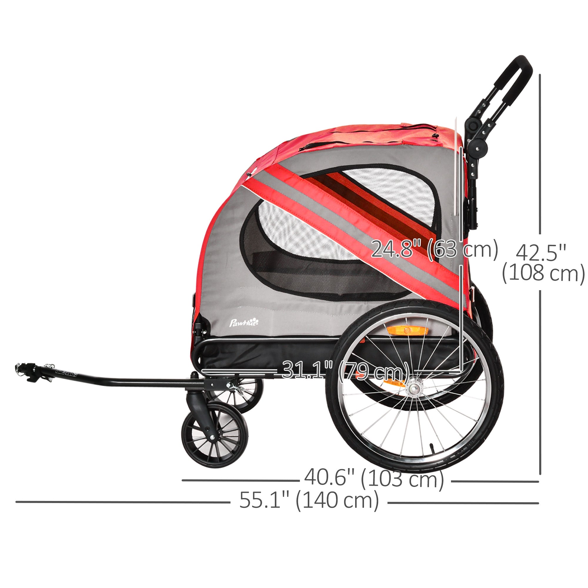 Aosom Dog Bike Trailer, 2-in-1 Dog Wagon Pet Stroller for Travel with Universal Wheel Reflectors Flag, for Small and Medium Dogs, Red