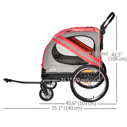 Aosom Dog Bike Trailer, 2-in-1 Dog Wagon Pet Stroller for Travel with Universal Wheel Reflectors Flag, for Small and Medium Dogs, Red