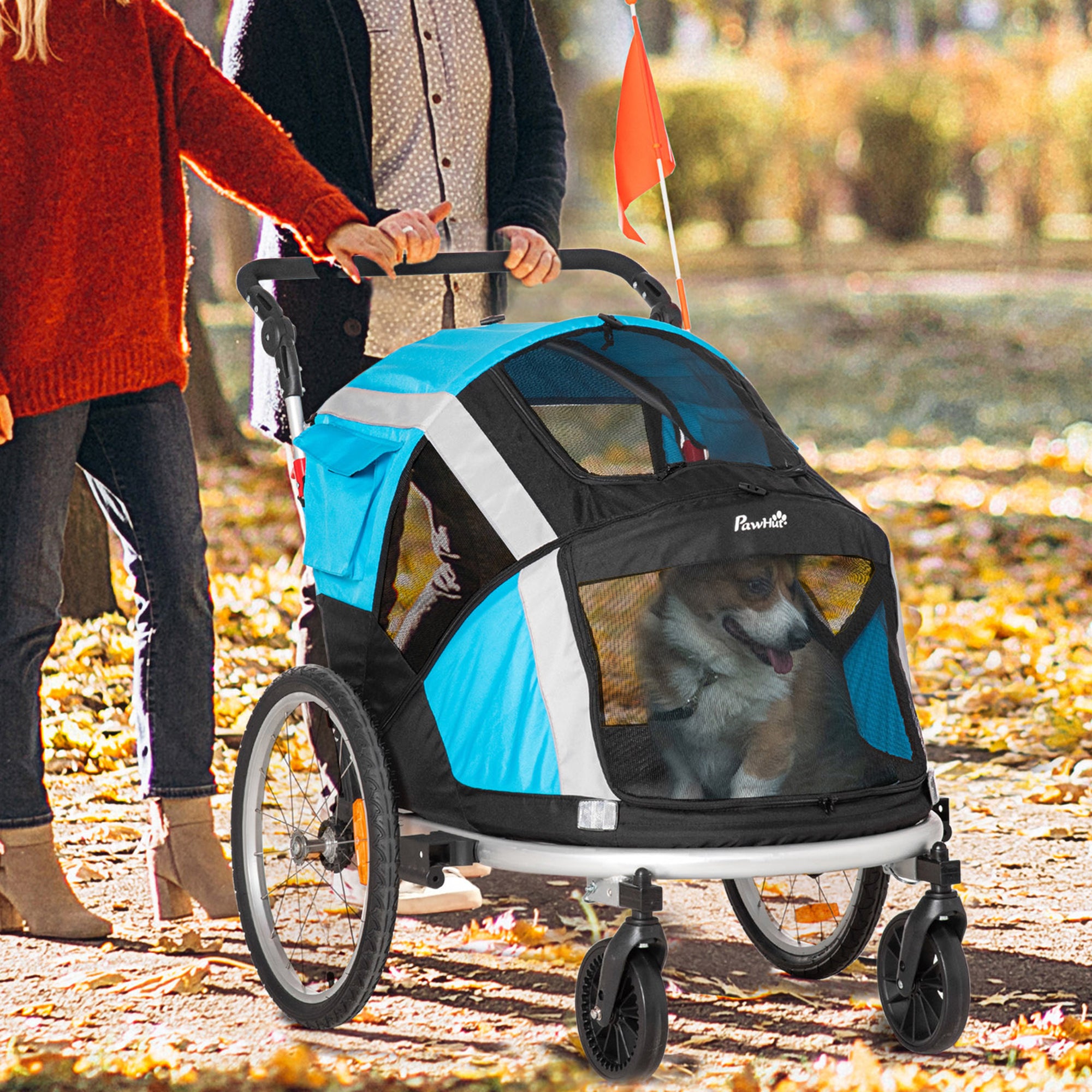 Aosom 2-in-1 Pet Bike Trailer, Dog Stroller, Foldable Carrier with Wheels for Puppies, Cats, Camping, Hiking, Biking, Blue