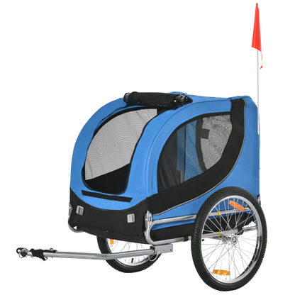 Aosom Dog Bike, Trailer Foldable Pet Cart, Bicycle Wagon, Cargo Carrier Attachment for Travelling w/ Safety Anchor, Blue