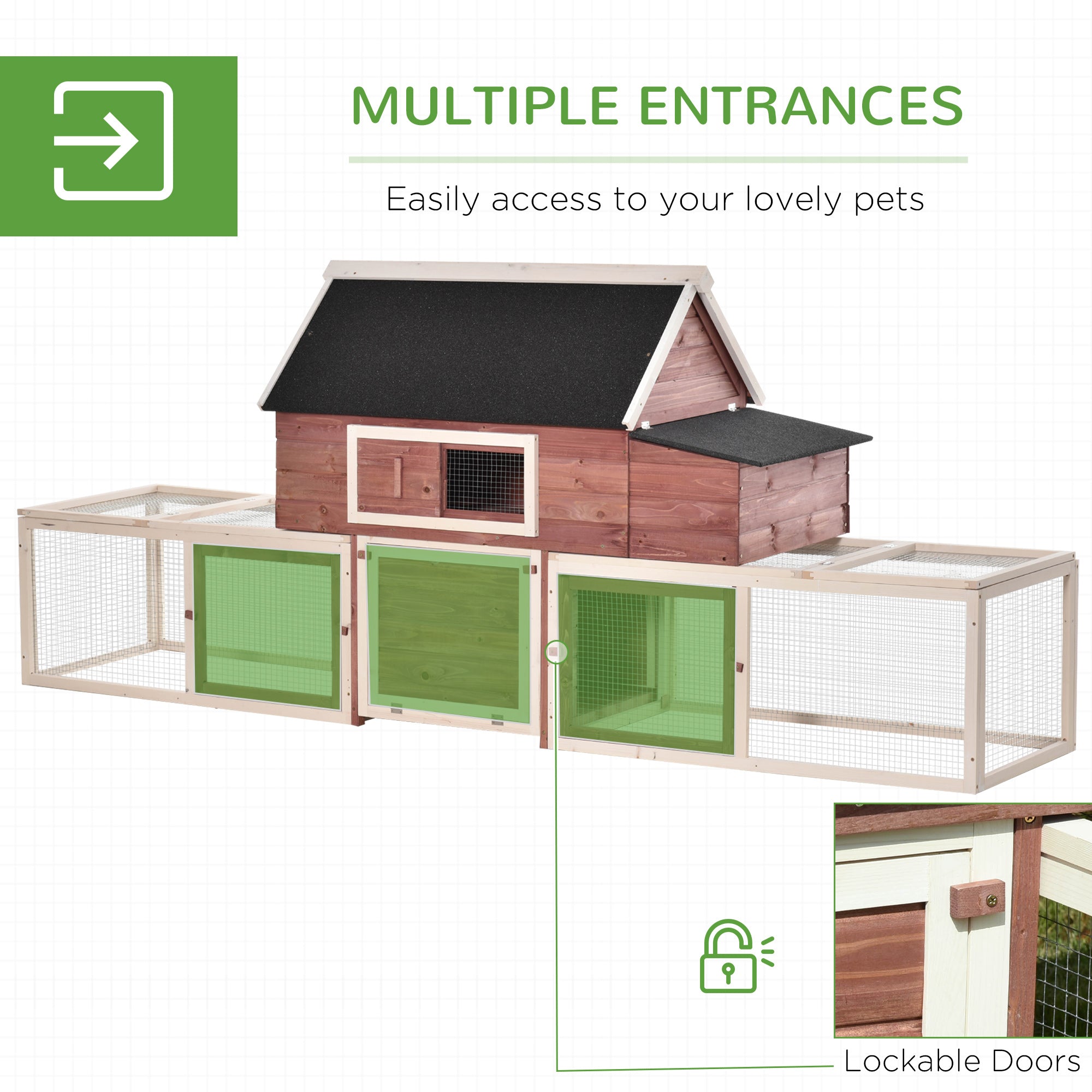 PawHut 114" Chicken Coop Modern Living Hen House DIY 3 Shape Rabbit Hutch 2-tier Poultry Cage Pen Outdoor Backyard Customization Runs