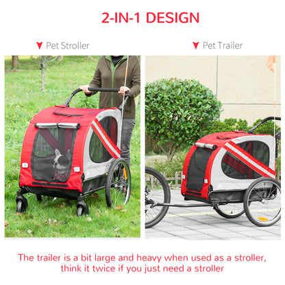 Aosom Dog Bike Trailer, 2-in-1 Dog Wagon Pet Stroller for Travel with Universal Wheel Reflectors Flag, for Small and Medium Dogs, Red