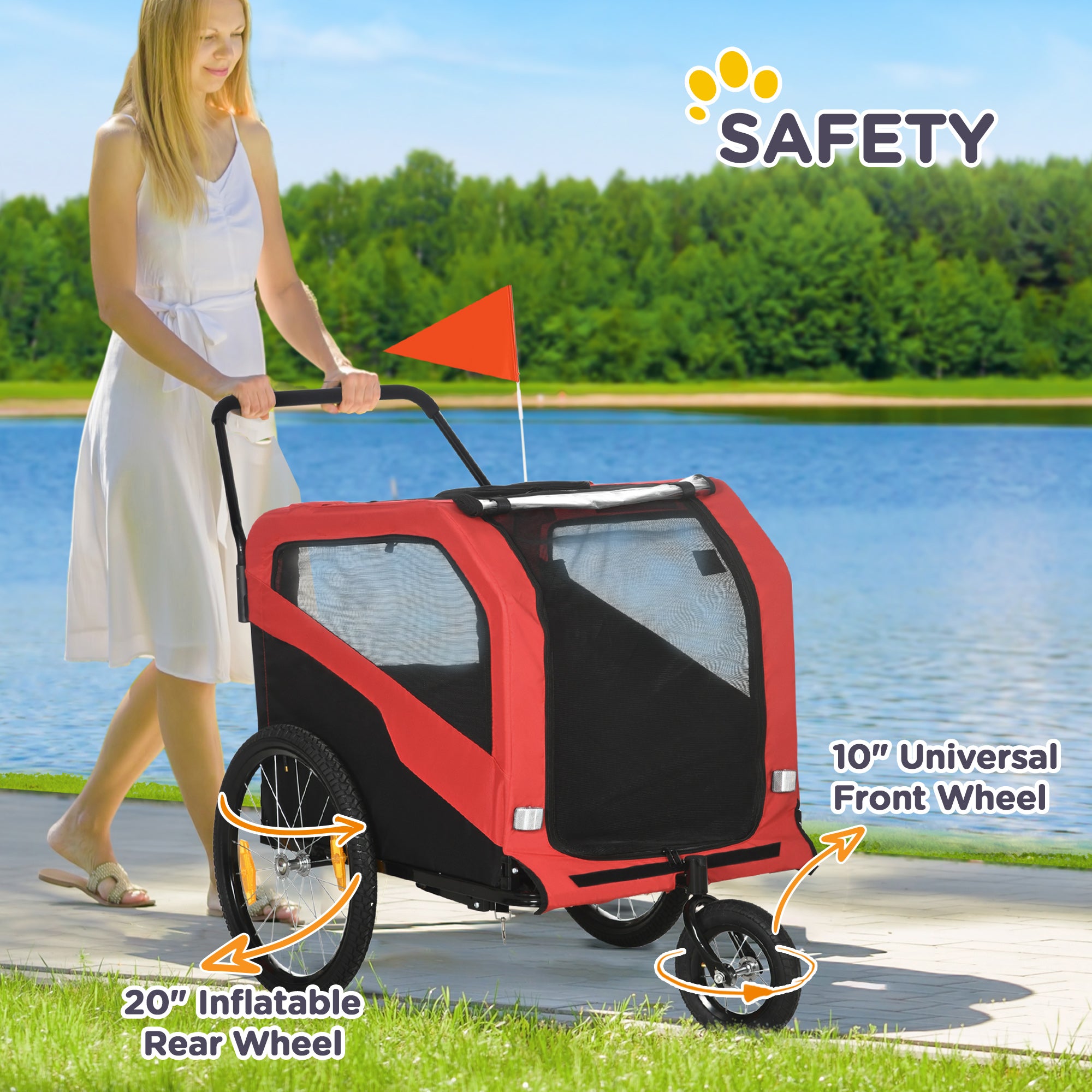 Aosom 2-in-1 Dog Bike Trailer for Large Dogs, Red