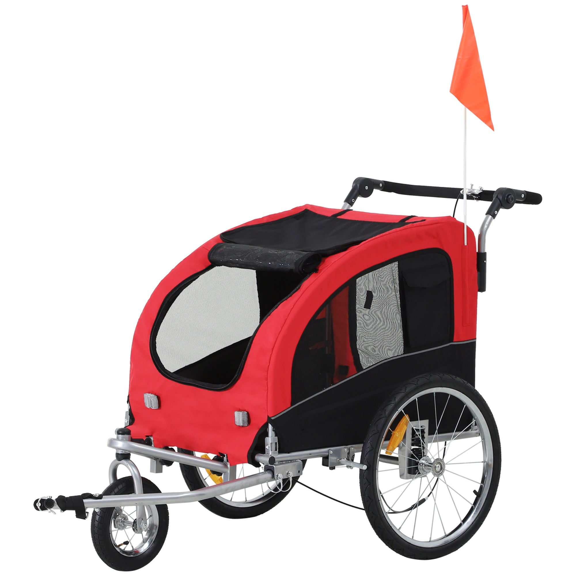 Aosom Elite II Dog Bike Trailer 2-In-1 Pet Stroller Cart Bicycle Wagon Cargo Carrier Attachment for Travel with Suspension and Storage Pockets, Red