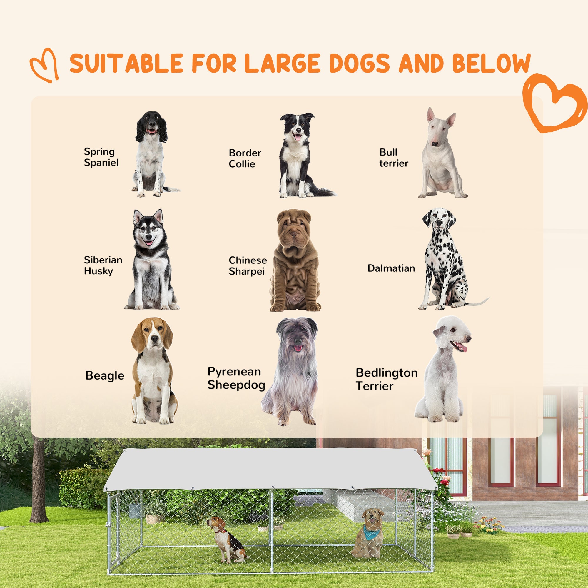 PawHut 13.1' x 7.5' x 4.9' Outdoor Dog Kennel Dog Run with Waterproof, UV Resistant Cover for Medium Large Sized Dogs, Silver