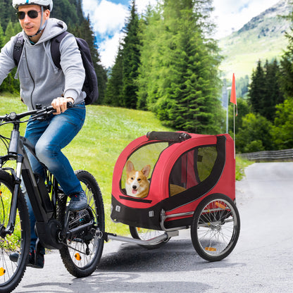 Aosom Dog Bike, Trailer Pet Cart, Bicycle Wagon, Travel Cargo, Carrier Attachment with Hitch, Foldable for Travelling, Red