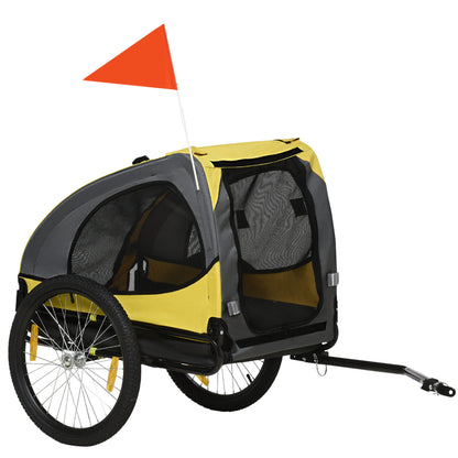 Aosom Dog Bike Trailer with Hitch Coupler, Quick Release Wheels, Reflectors, Flag for Medium Dogs, Yellow